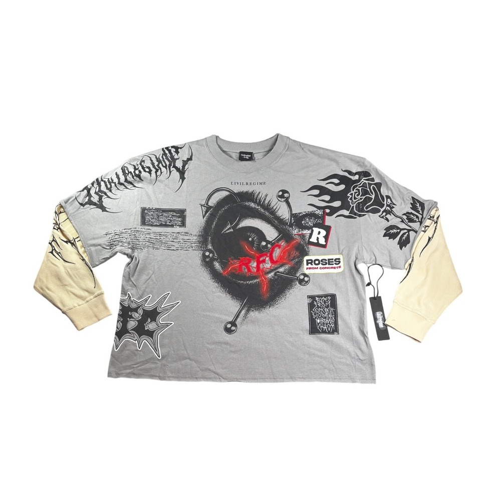 Civil Regime Roses From Concrete Layered Long Sleeve Graphic Tee Grey XXL